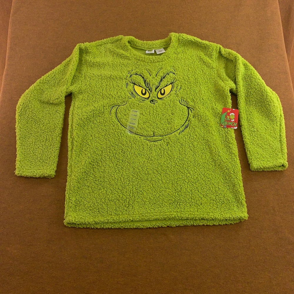 Dr. Seuss Unisex XL Green The Grinch Sherpa Fleece Sweatshirt NWT